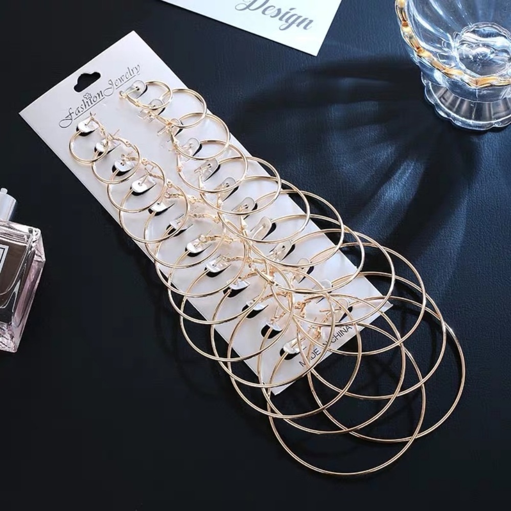 12 pairs silver/gold hoop oversized sexy earrings